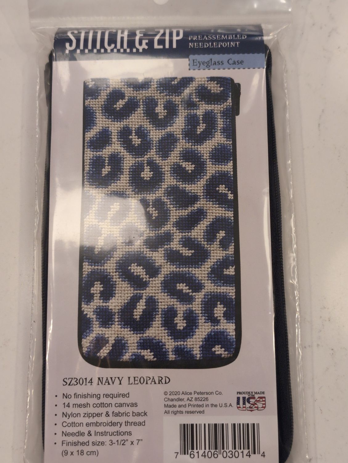 Navy Leopard Eyeglass Case Needlepoint Kit