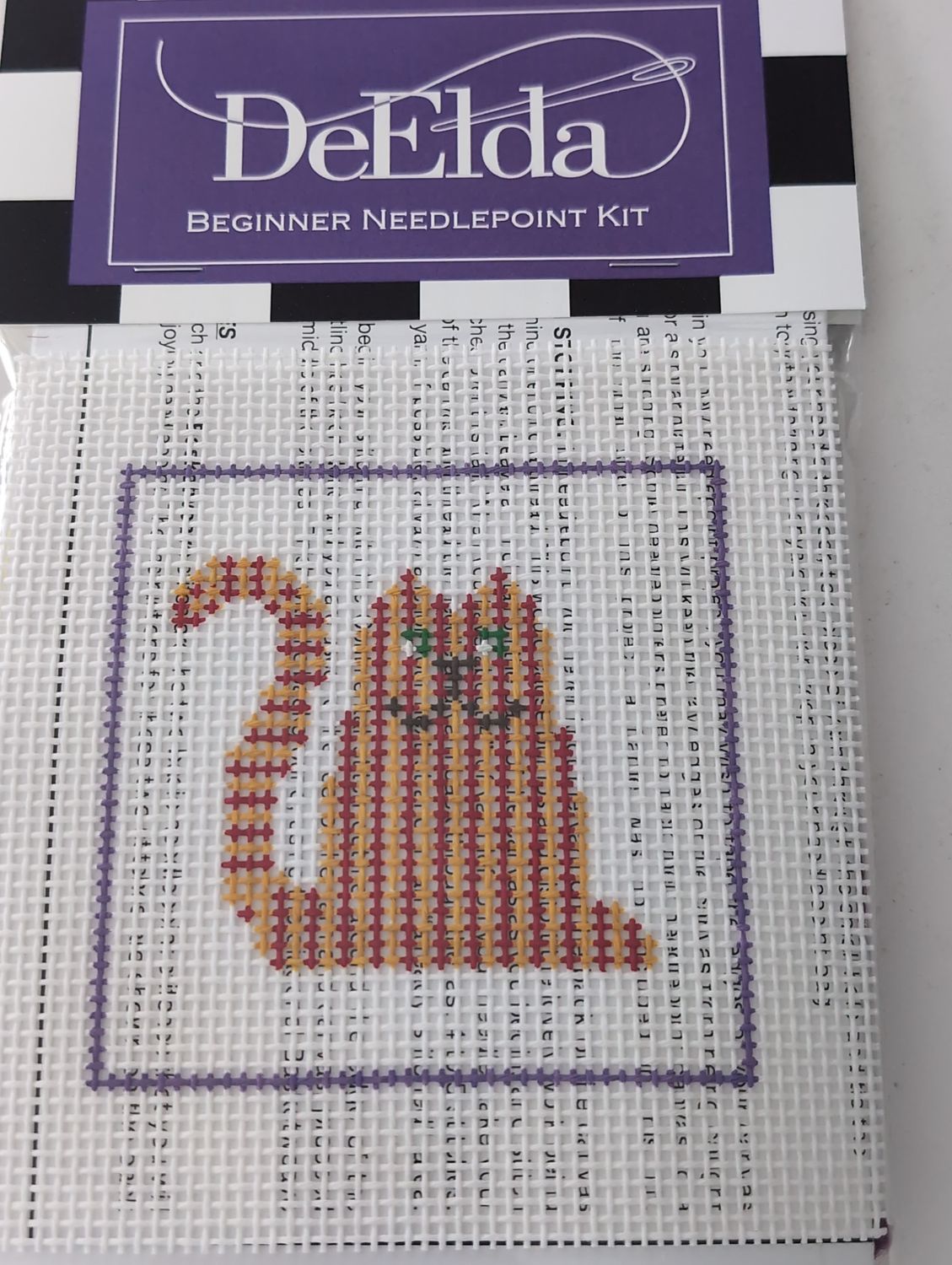 DeElda Striped Cat Beginner Needlepoint Kit