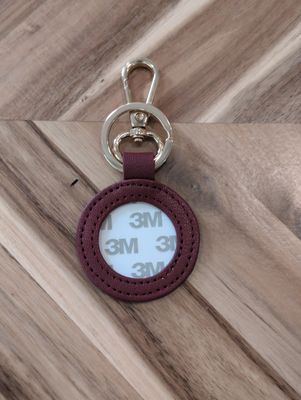 Leather Round Key Fob Cranberry