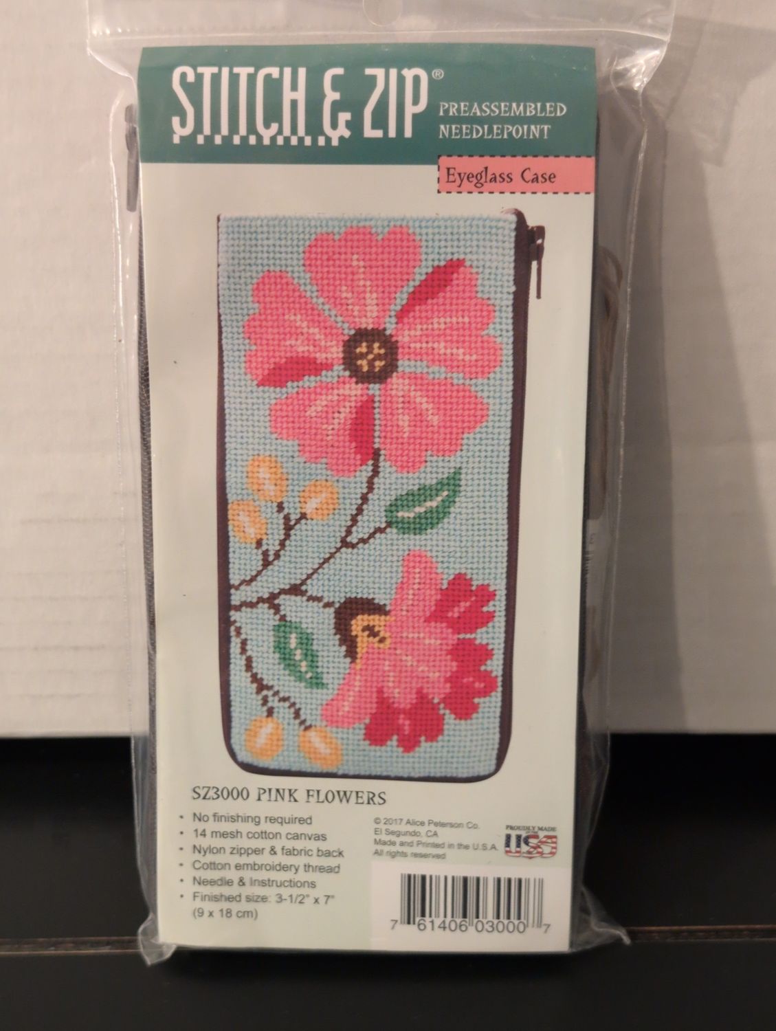 Pink Flowers Eyeglass Case Needlepoint Kit