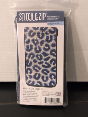 Navy Leopard Eyeglass Case Needlepoint Kit