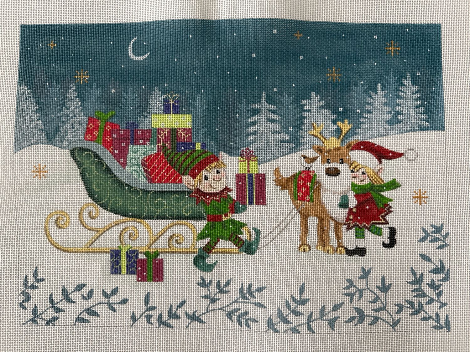 Elves with Reindeer 10 x 14 - 18 mesh