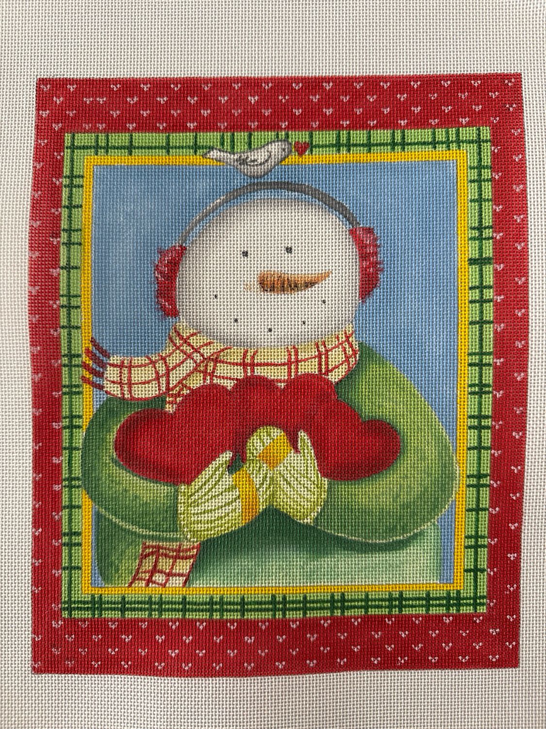 Snowman Gives Heart 8 x 10 - 18 mesh