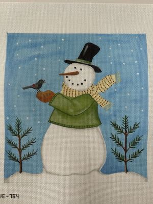 Snowman with Green, and Blackbird 9.5 x 10 - 18 mesh