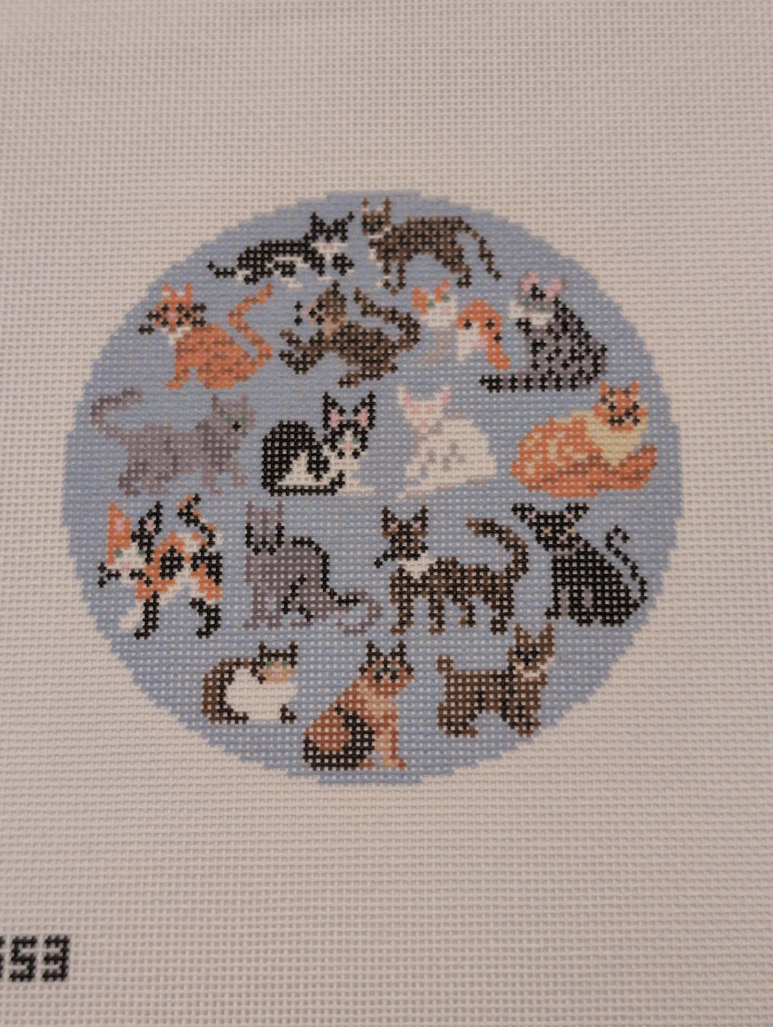 Blue Cat Round Printed Canvas