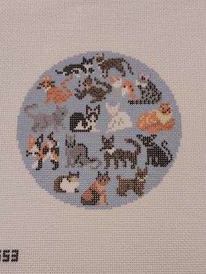 Blue Cat Round Printed Canvas