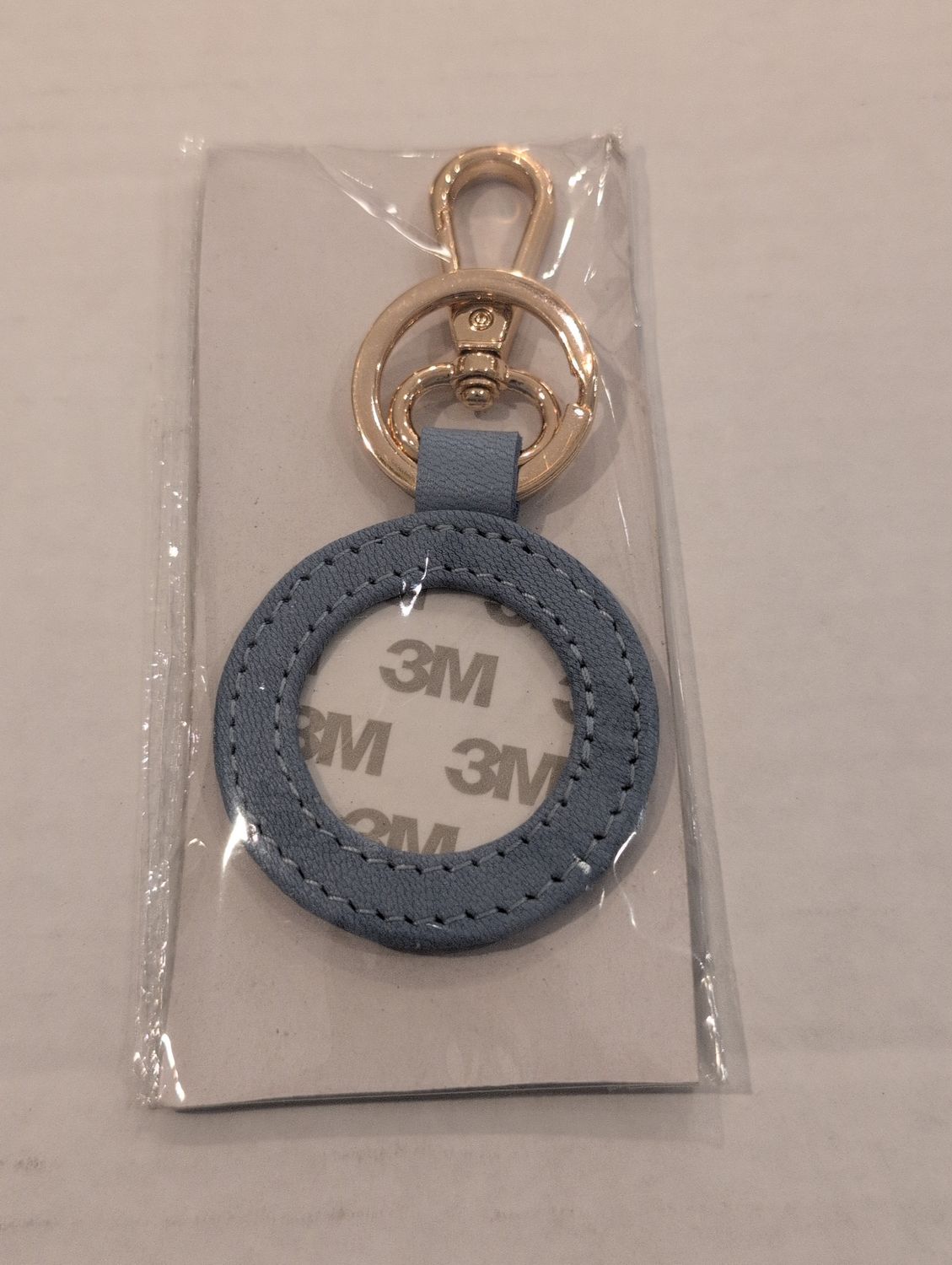 Leather Round Key Fob Light Blue