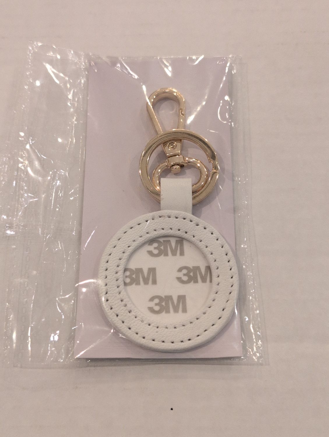 Leather Round Key Fob White