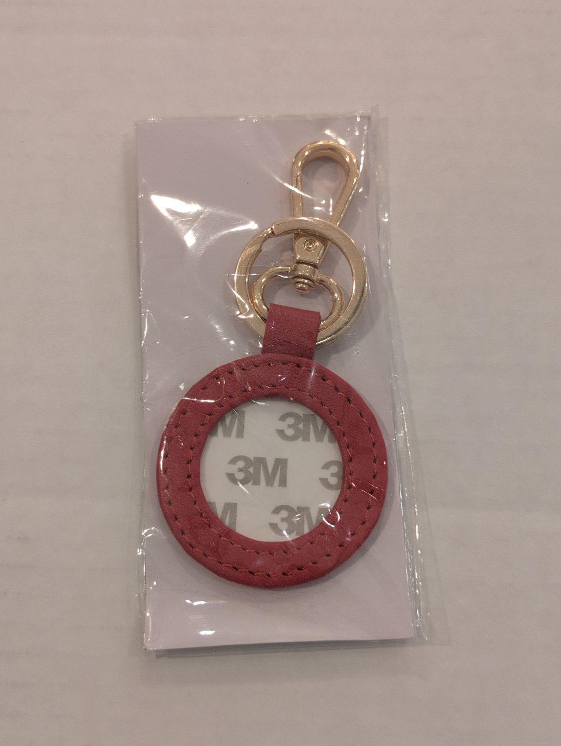 Leather Round Key Fob Red