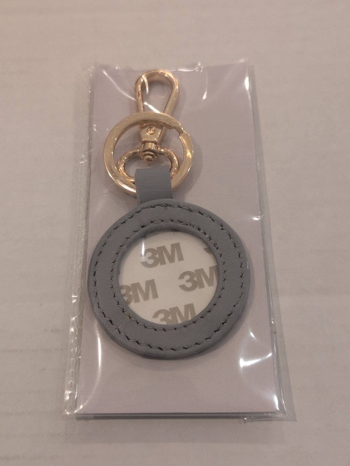 Leather Round Key Fob Light Gray