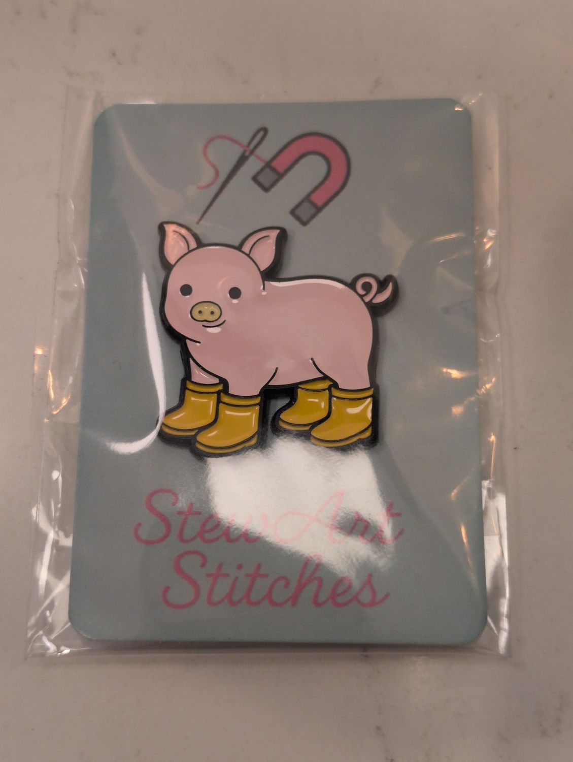 Pig with Yellow Boots Needleminder from StewArt Stitches