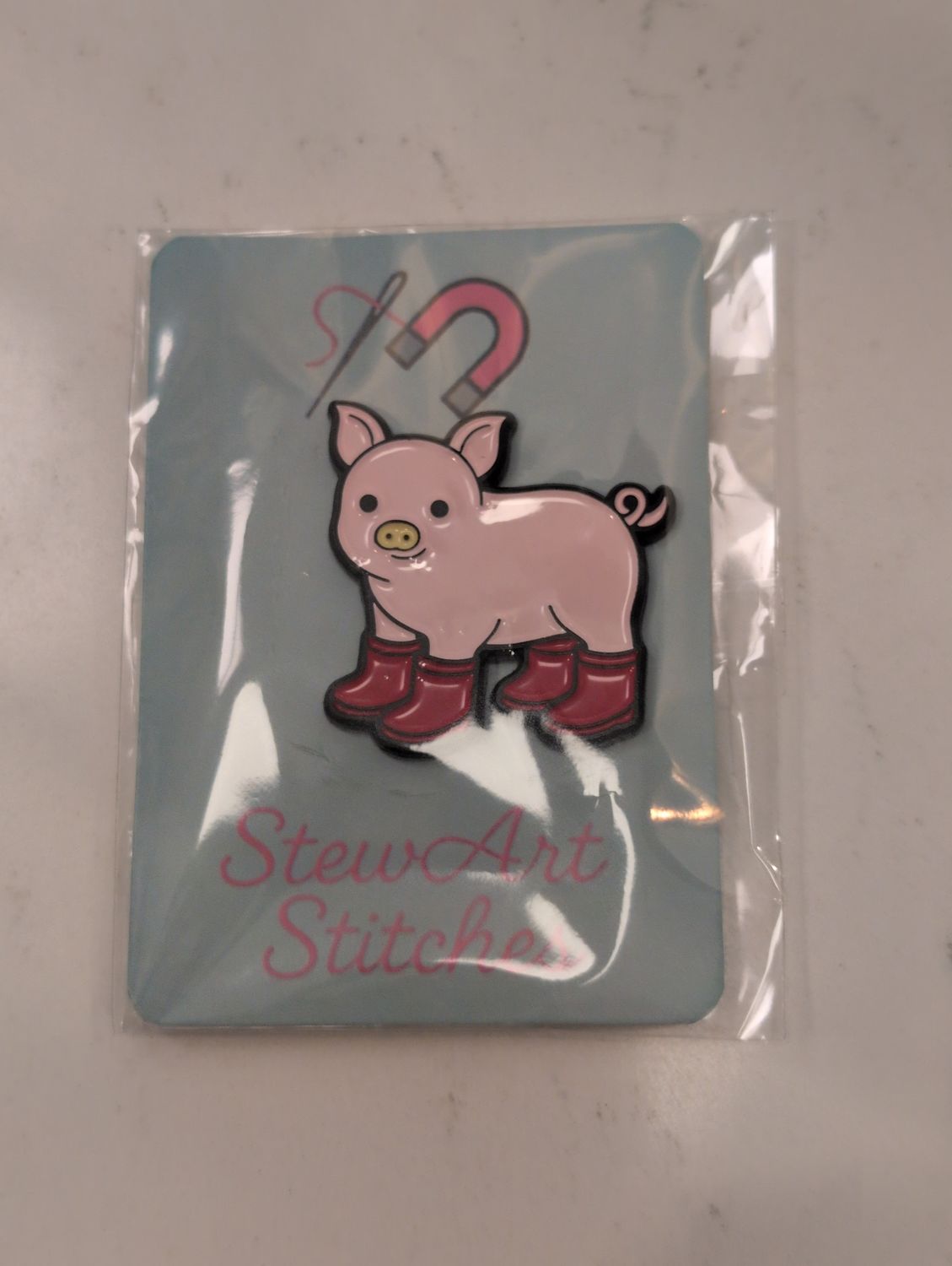 Pig with Red Boots Needleminder from StewArt Stitches