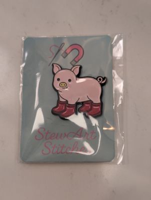 Pig with Red Boots Needleminder from StewArt Stitches