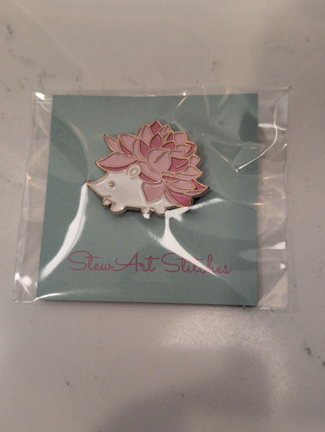 Pink Hedgehog Needleminder from StewArt Stitches