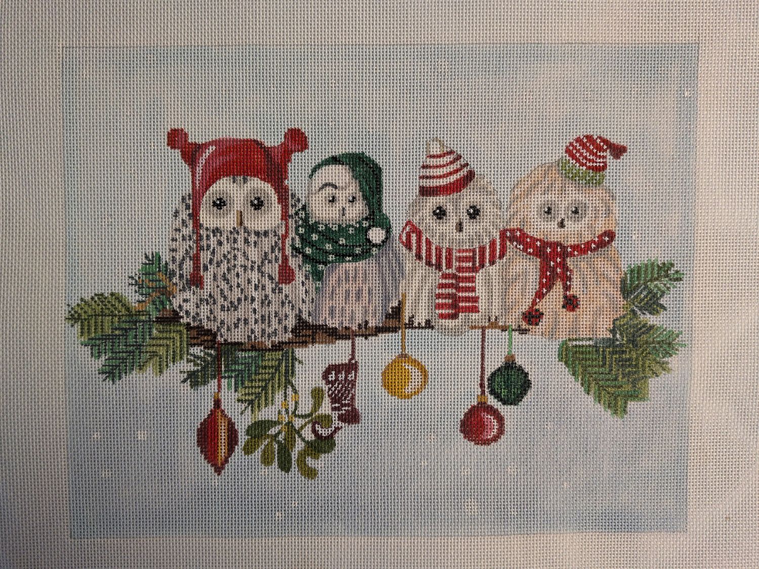 Christmas Fluffy Owls on Branch