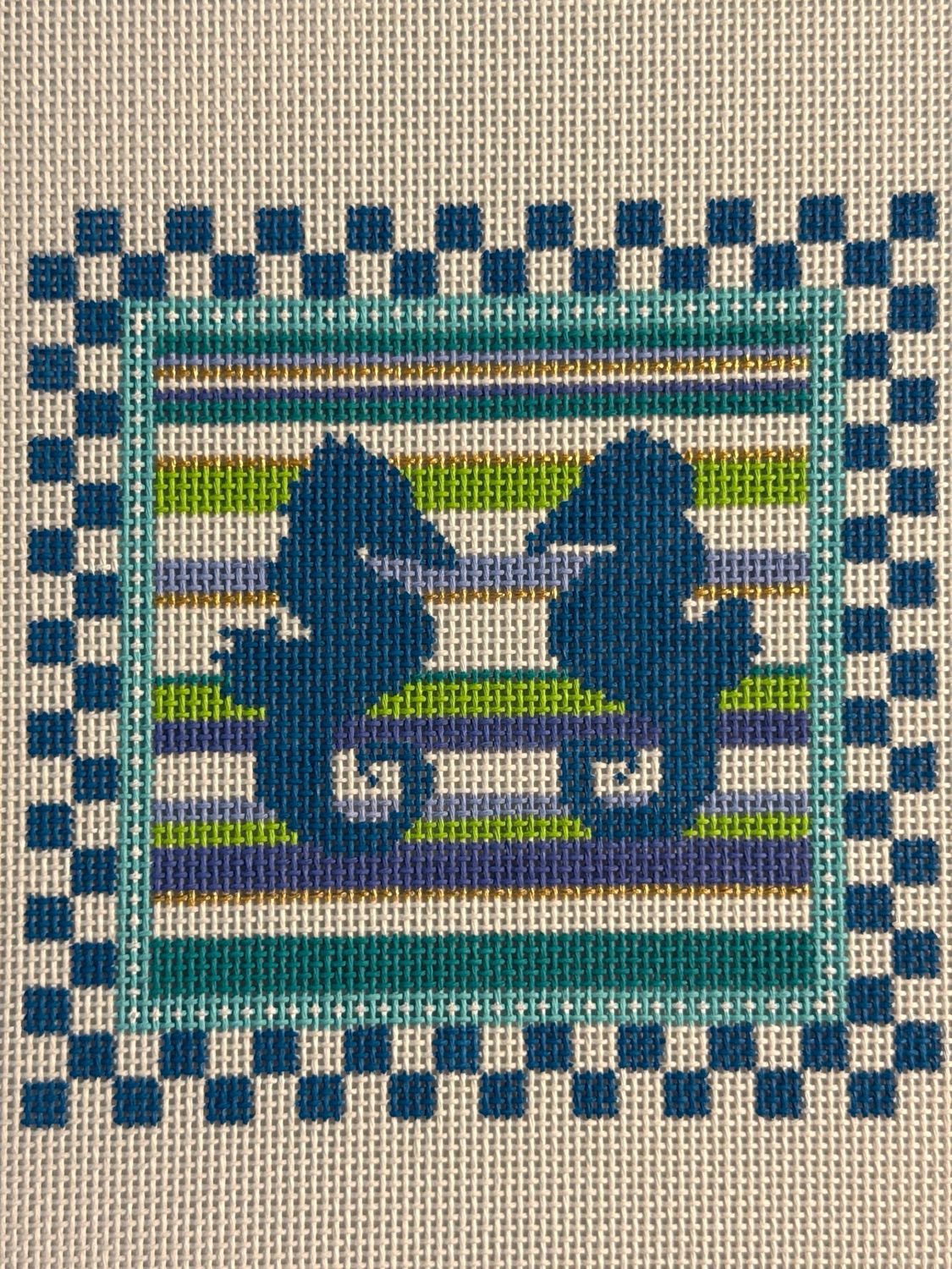 Two Sea Horses with Check Border