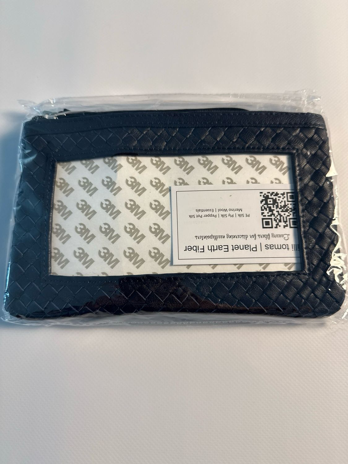 Woven Leather Clutch Navy with Rectangle Insert