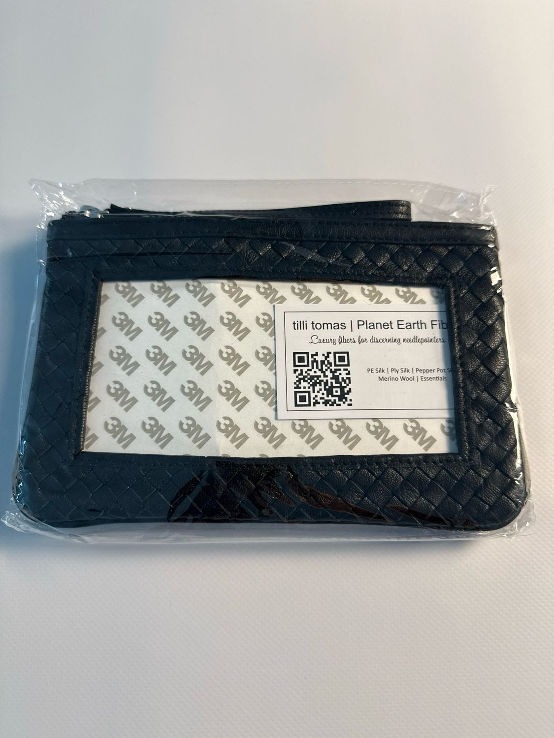 Woven Leather Clutch Black with Rectangle Insert