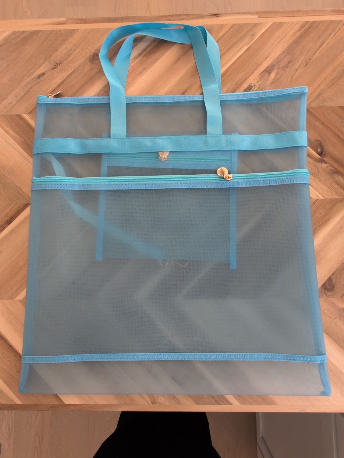 Project Bag - Light Blue Double Zip 18 x 18 with Handles and Tether