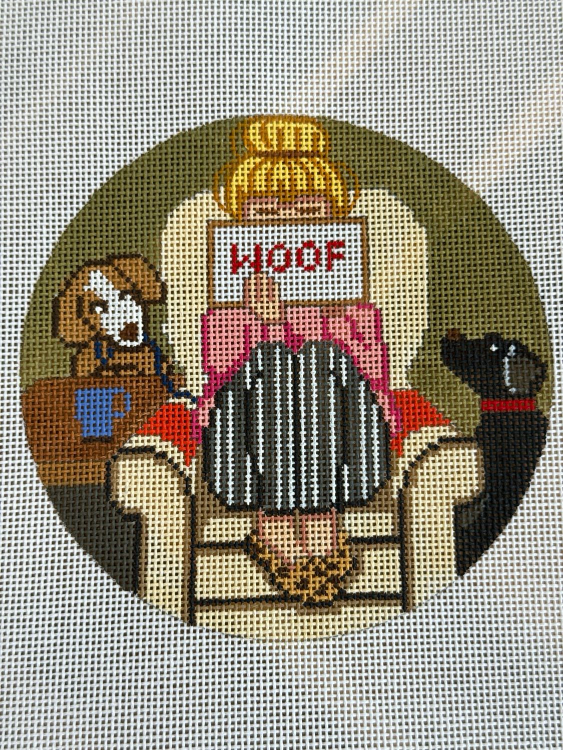 Dog Stitching Girl Round