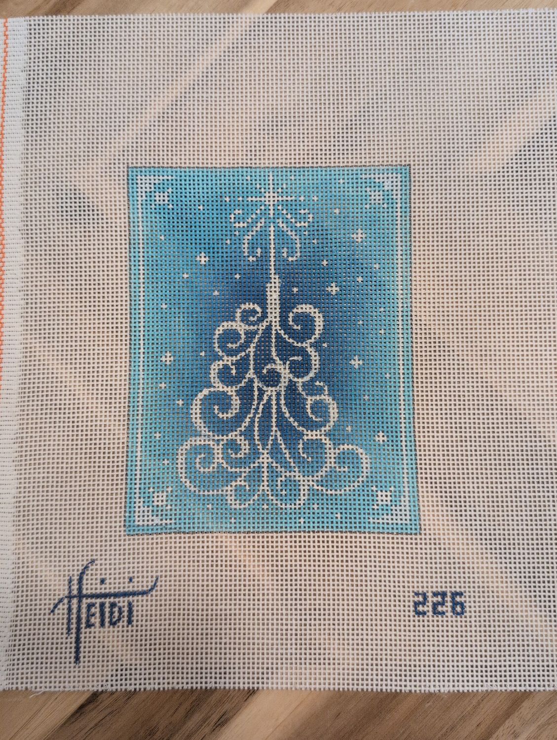 White Swirl Tree on Blue