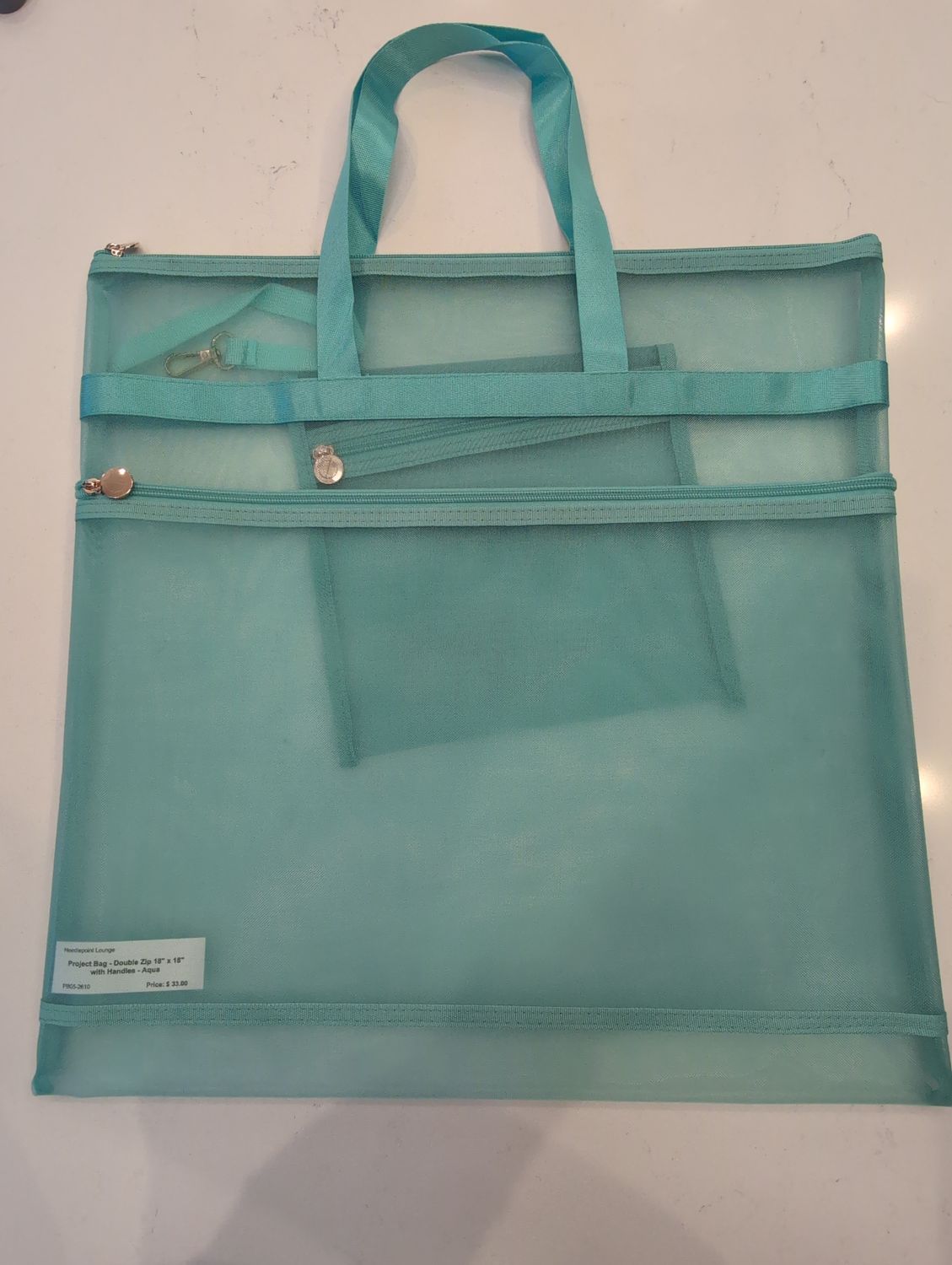 Project Bag - Double Zip 18" x 18" with Handles - Aqua