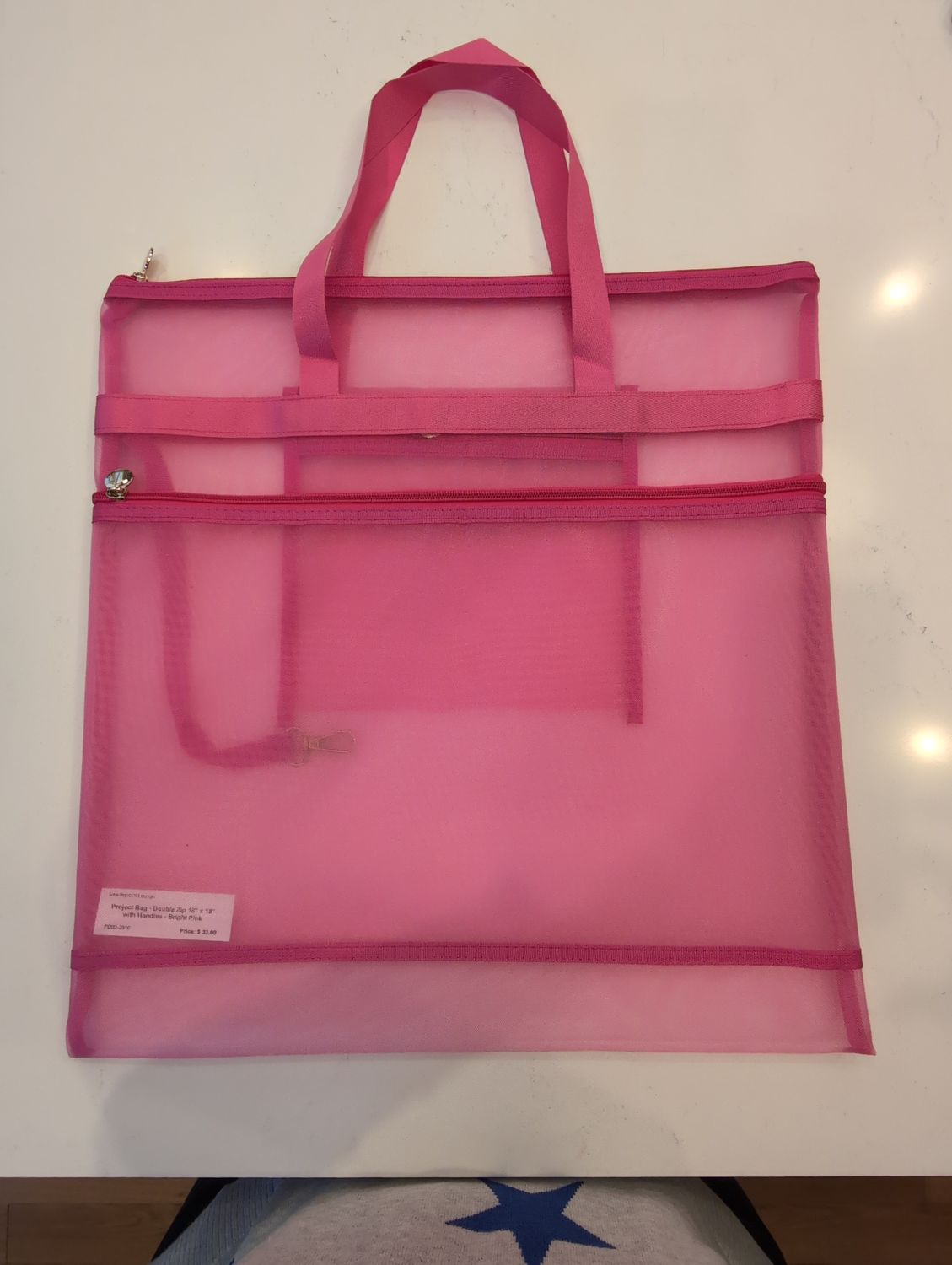 Project Bag - Double Zip 18" x 18" with Handles - Bright Pink