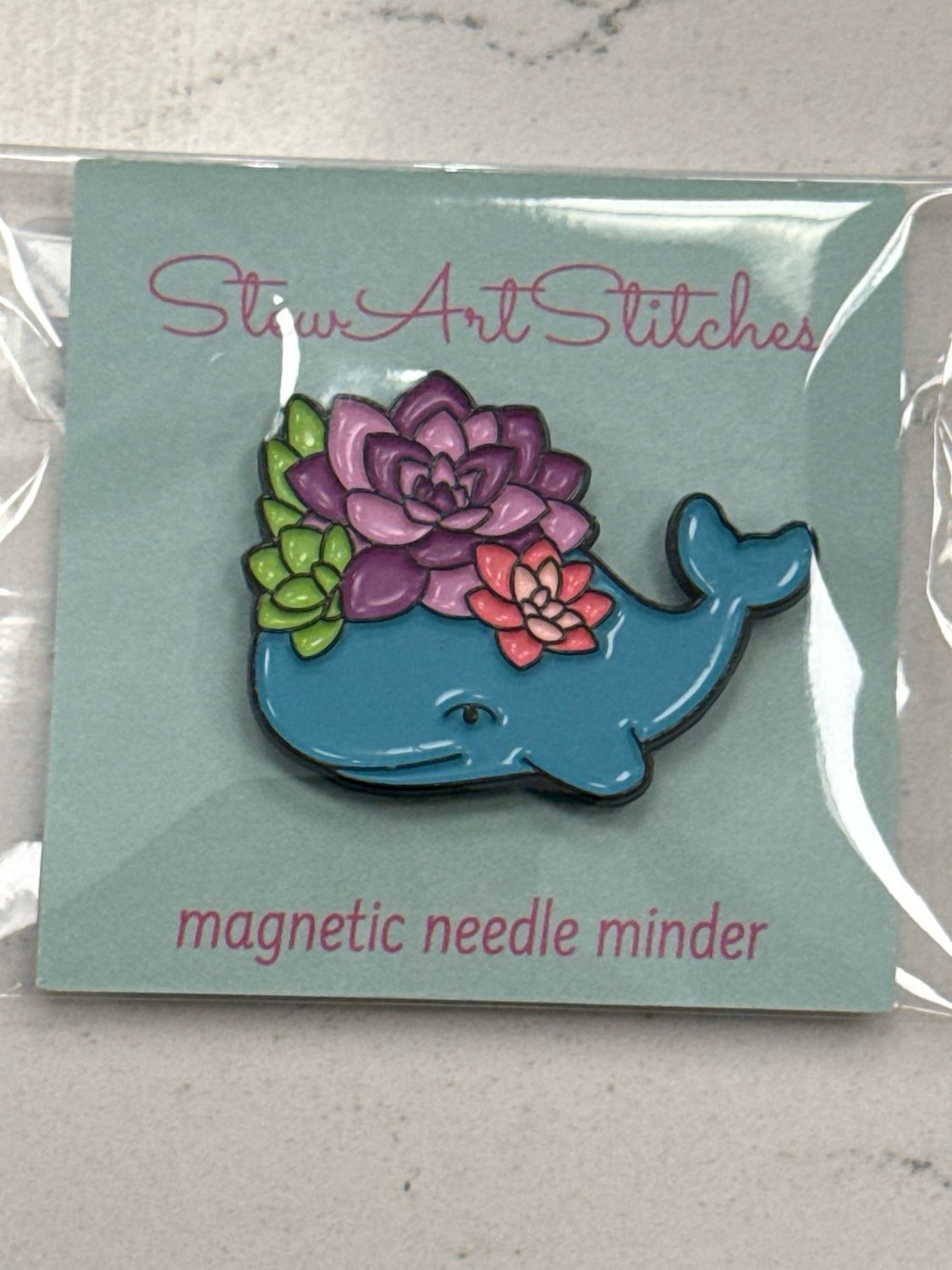 Floral Whale Enamel Needle Minder