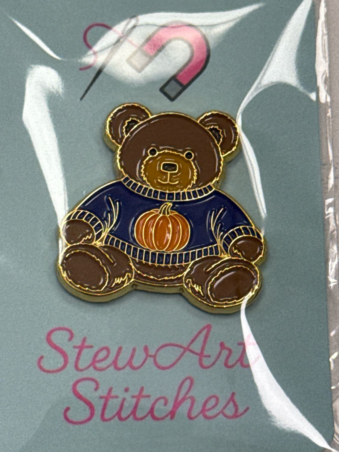 Fall Pumpkin Teddy Bear Needle Minder