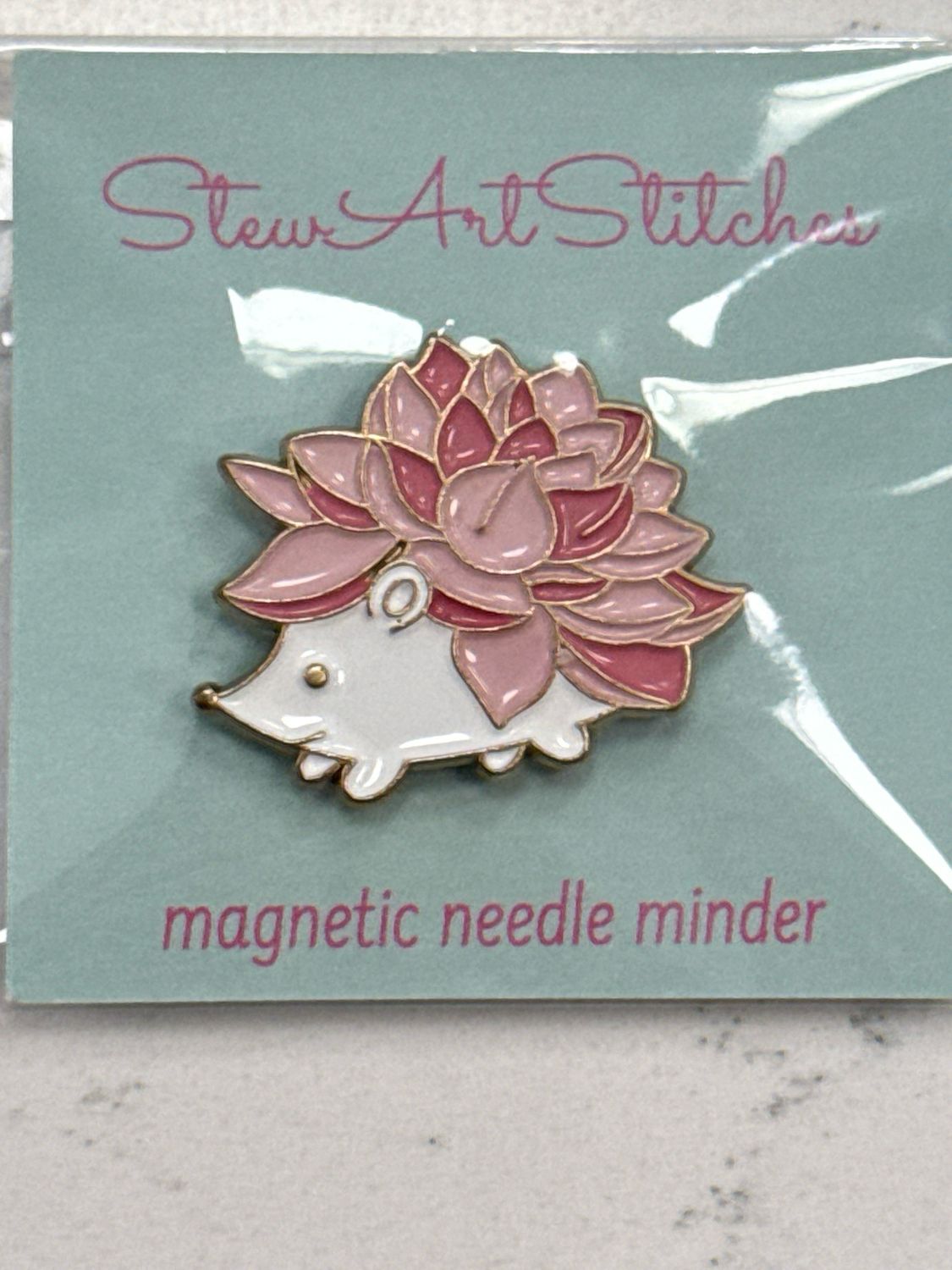 Pink Hedgehog Enamel Needle Minder