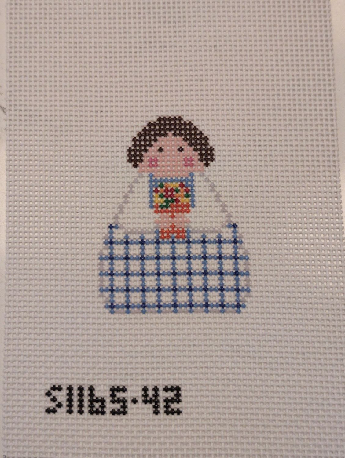 Blue Plaid with Flower Pot Angel Printed
