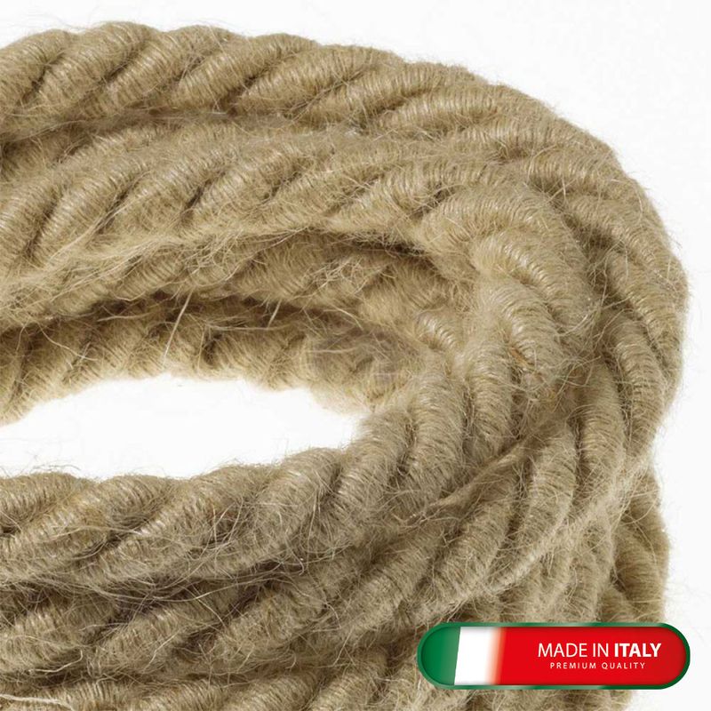 Elektrisches Tauseil XL 16 mm Textilkabel 3x0,75mm² aus grober Jute