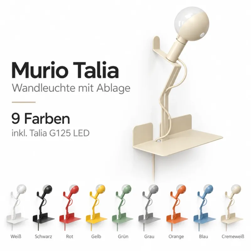 Murio Talia Wandleuchte mit Ablage und Talia G125 E27 – 9 Farben