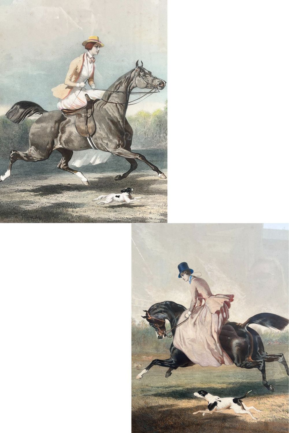 De  Dreux. Deux Lithographies d'Après. " Amazones ", Suite "motifs Equestres"  From Dreux. Two Lithographs After. "amazons", Suite "equestrian Motifs"