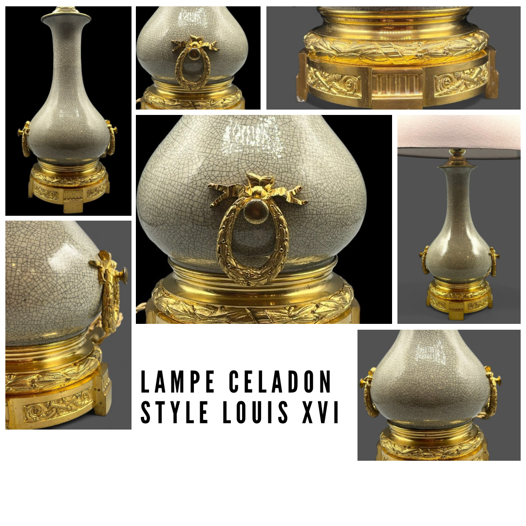 Lampe En Céladon Craquelé. époque Napoléon III  Lamp In Crackled Celadon. Napolon III Period