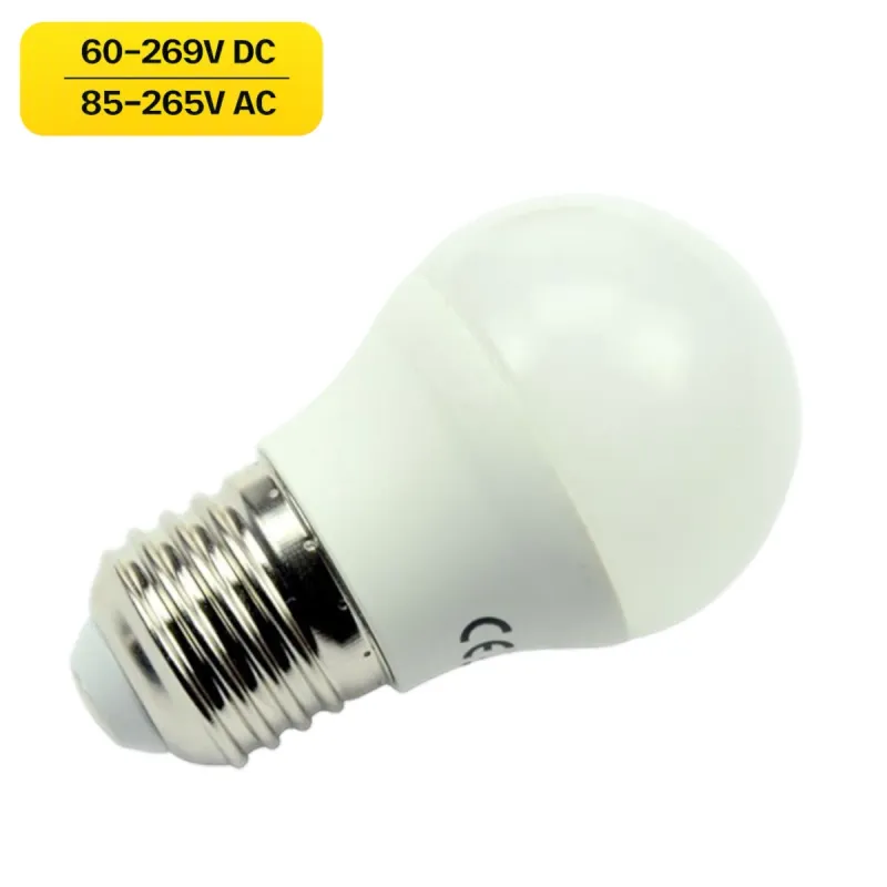 E27 AC/DC LED Leuchtmittel Miniglobe 3,7W 370l 2700K 60-269V DC 85-265V AC Notbeleuchtung