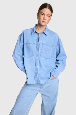 Alix ladies woven chambray denim blouse