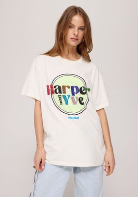 HARPER &amp; YVE T-SHIRT HOTSTUFF SS25Y304 ECRU &amp; PRETTY PURPLE