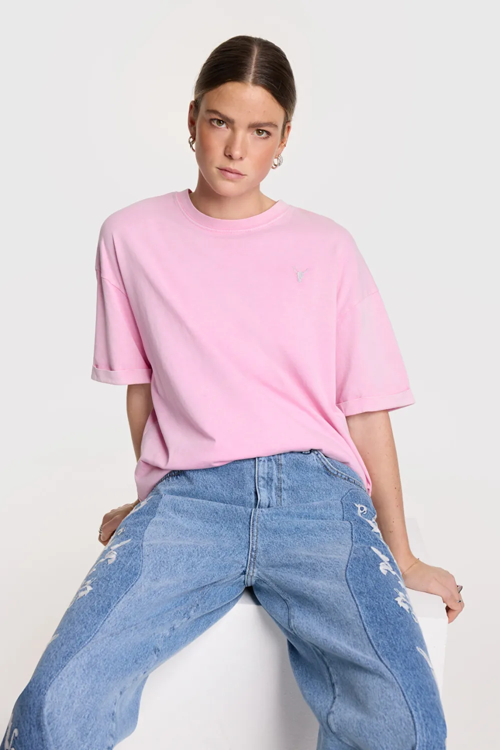 Ladies woven bubblegum pink logo tee 2503843112