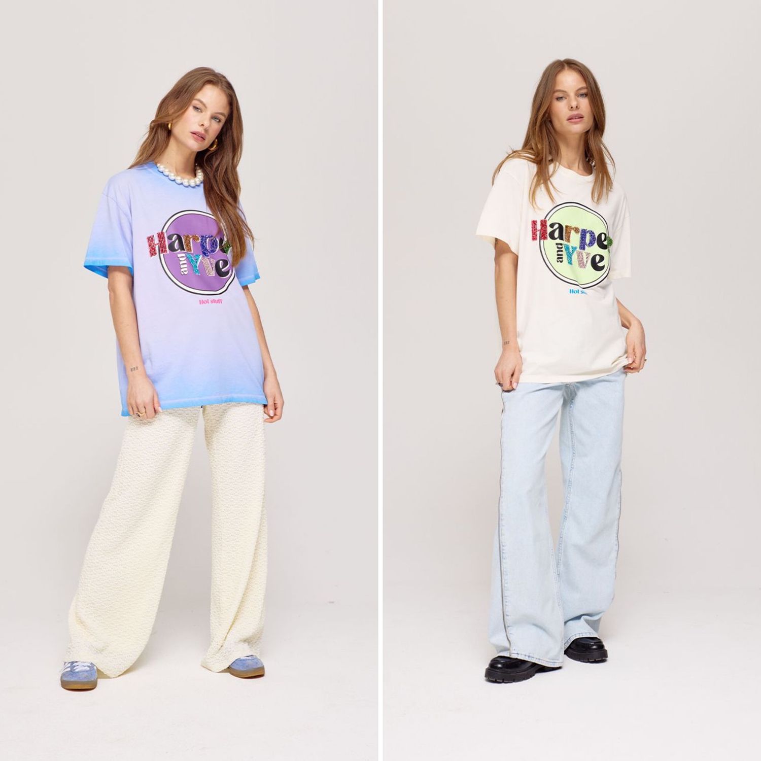 HARPER &amp; YVE T-SHIRT HOTSTUFF SS25Y304 ECRU &amp; PRETTY PURPLE