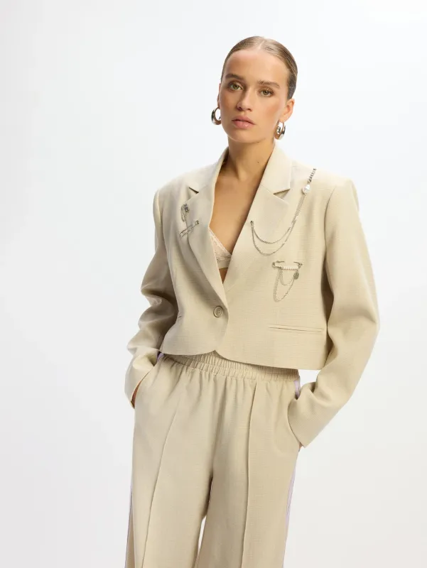 ladies woven cropped blazer NIV