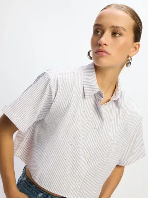 ladies woven striped cropped blouse STEPH