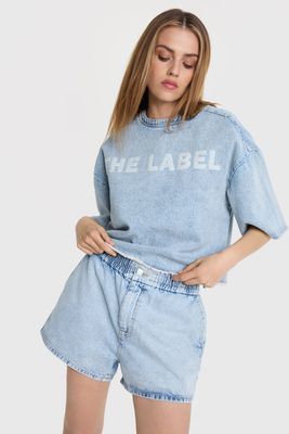 ladies woven flowy denim top