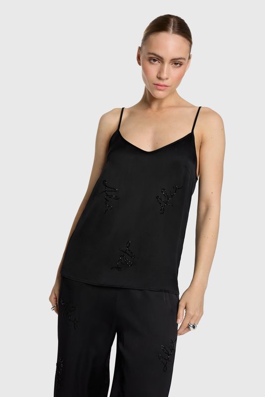ladies woven satin beaded camisole