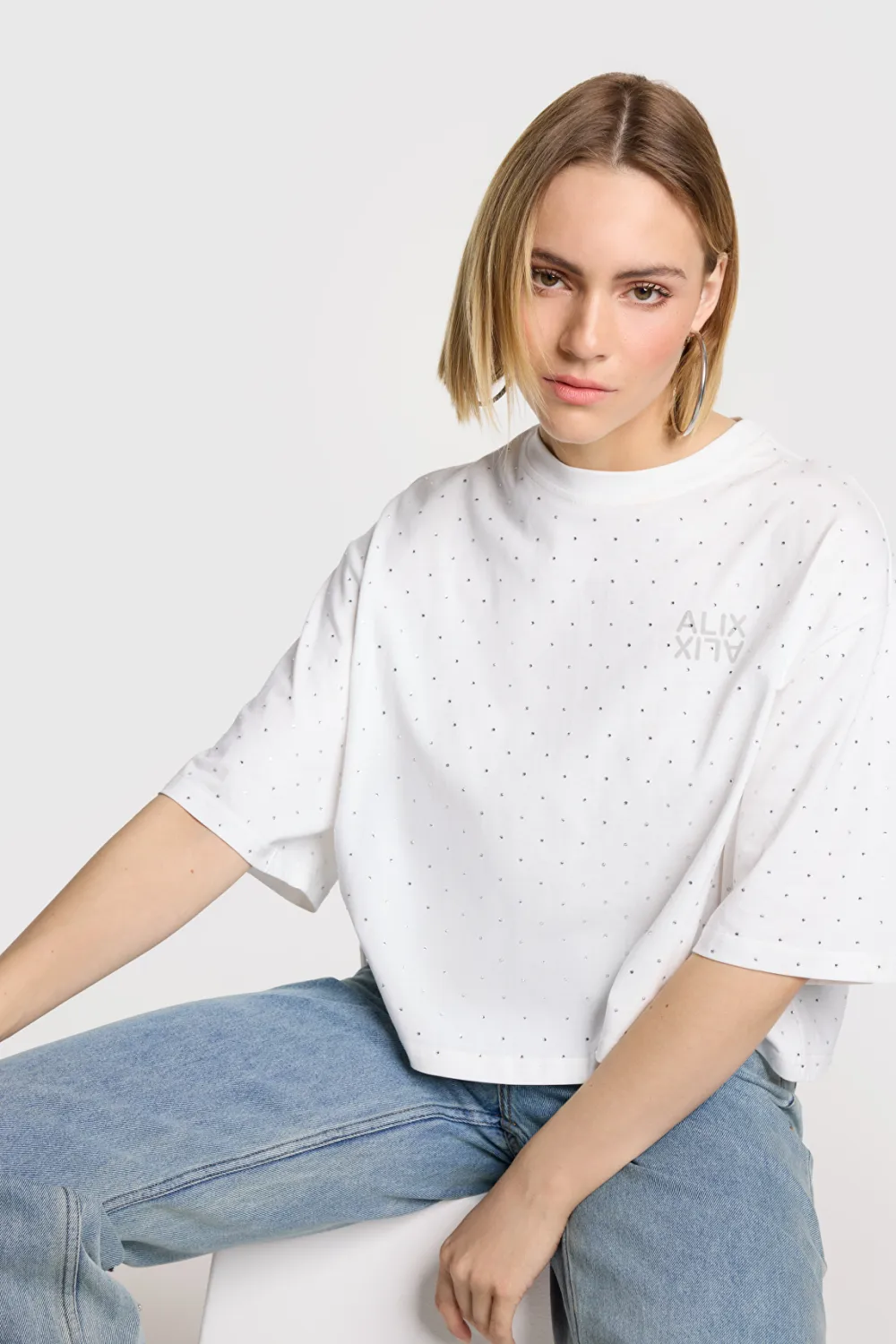 ladies knitted studded t-shirt