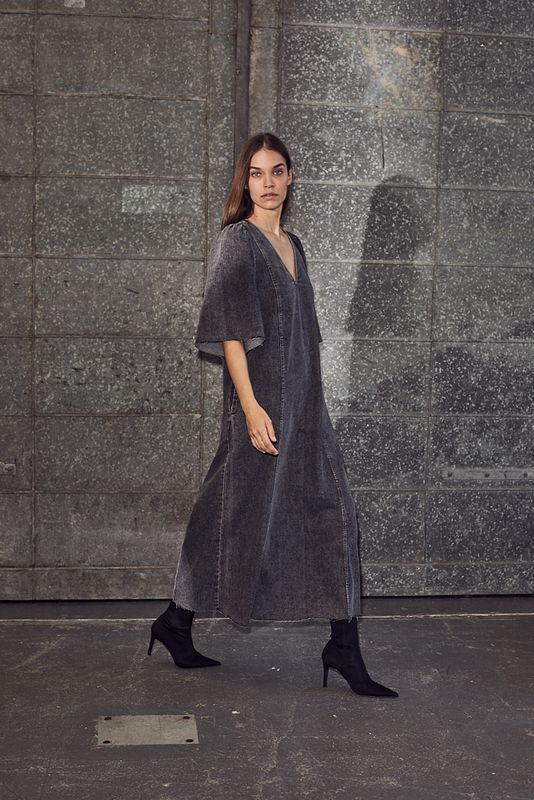 Denim Raw Hem Dress Black