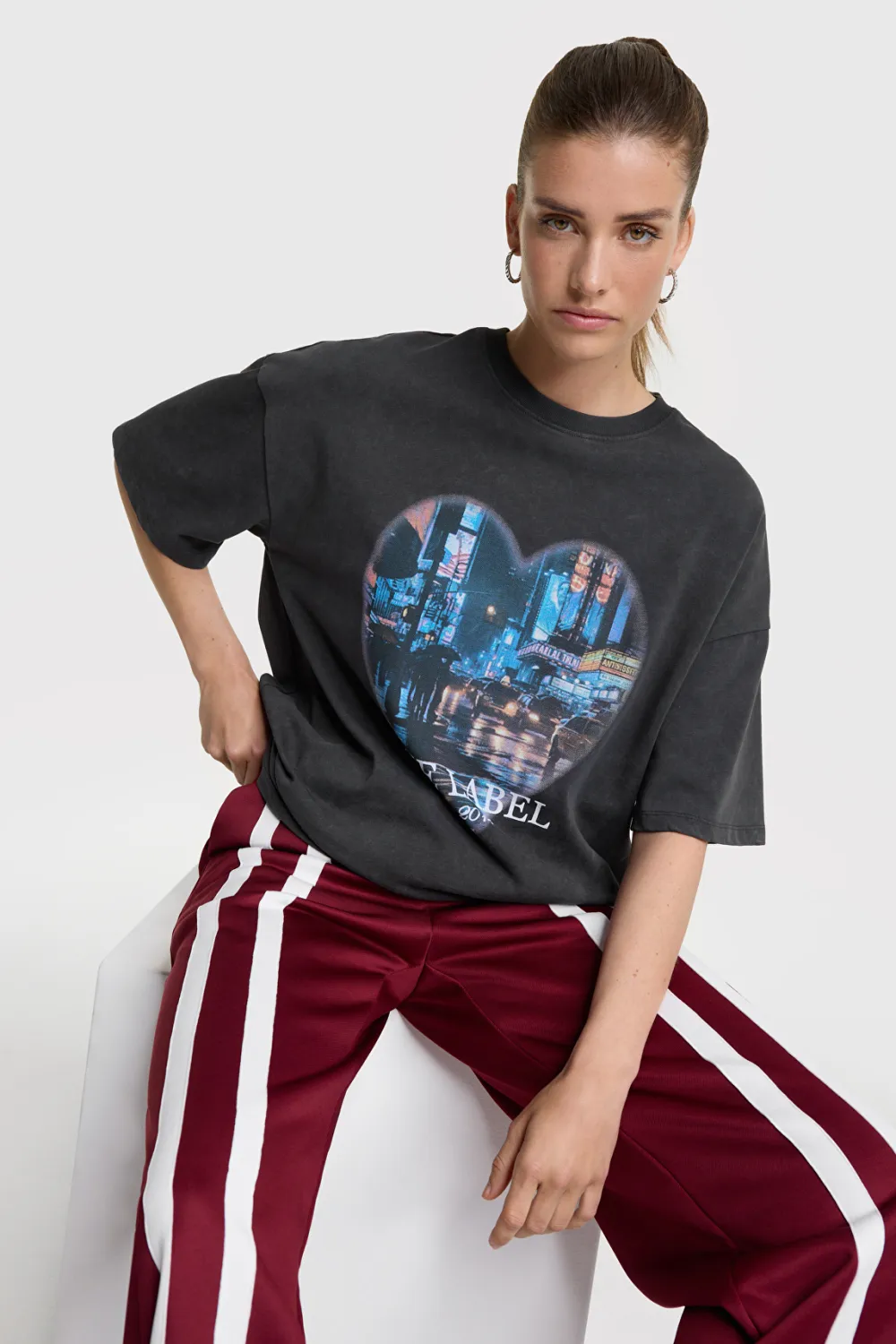 ladies knitted heart photoprint t-shirt