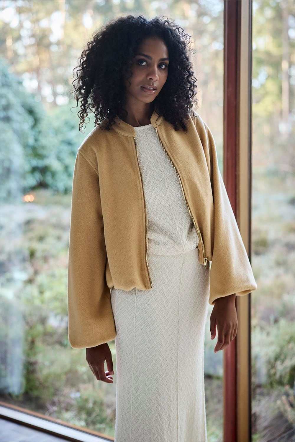 TRAMONTANA Balloon-Shaped Bomber Jacket Camel