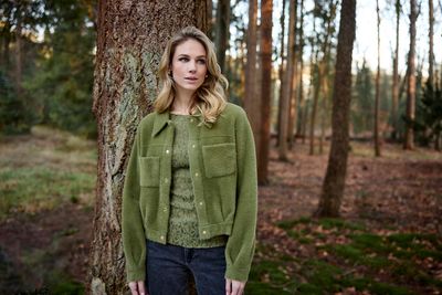 TRAMONTANA Brushed Stretch Lace Top Moss