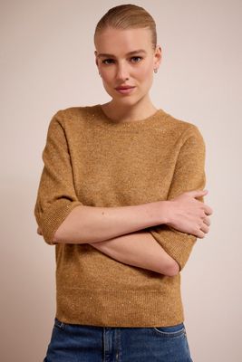 TRAMONTANA Short-Sleeve Sequin Jumper Camel